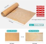MCfleet 15"x135' Honeycomb Packing Paper Wrap Roll, Eco Friendly Packaging Material for Moving Shipping Gift Wrapping with 20 Fragile Stickers, Protective Recycled Cushion Wrap Suppliers Kraft Brown - Image 2